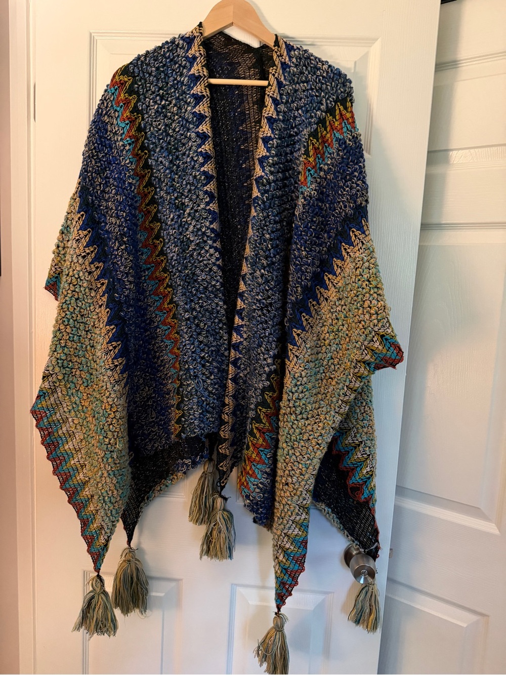 Multicolor Ruana Shawl Wrap with Tassels